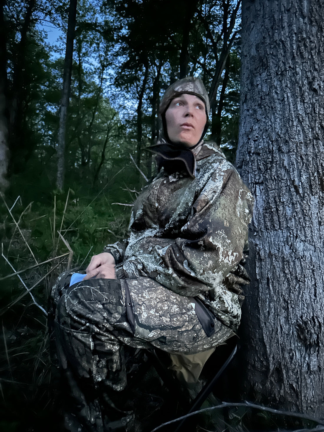 My wife, 6 months pregnant, on her first turkey hunt