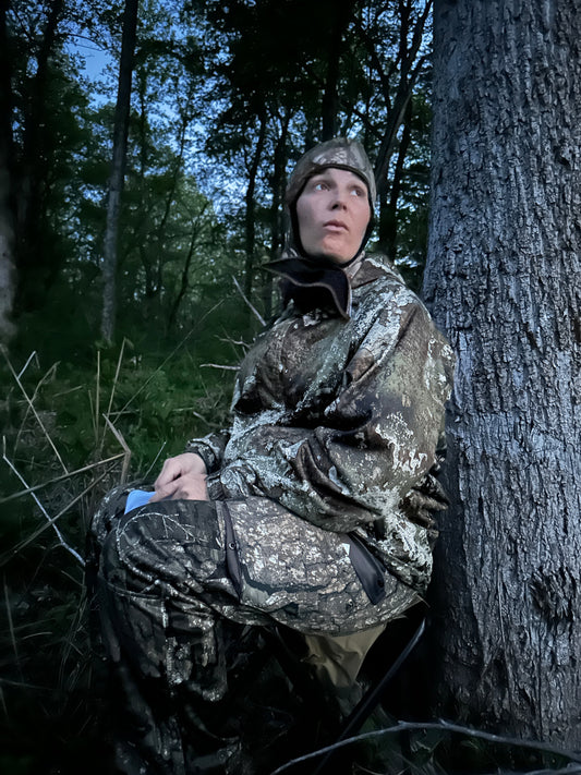 My wife, 6 months pregnant, on her first turkey hunt