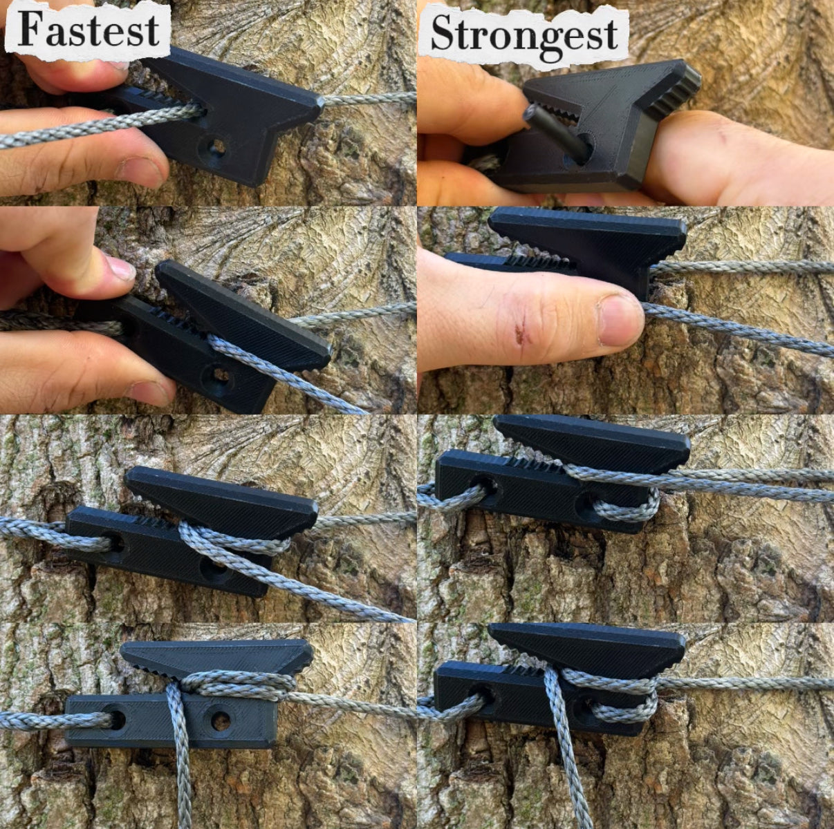 Trucker's hitch quick hitch device for fast bow hanger setup on tree